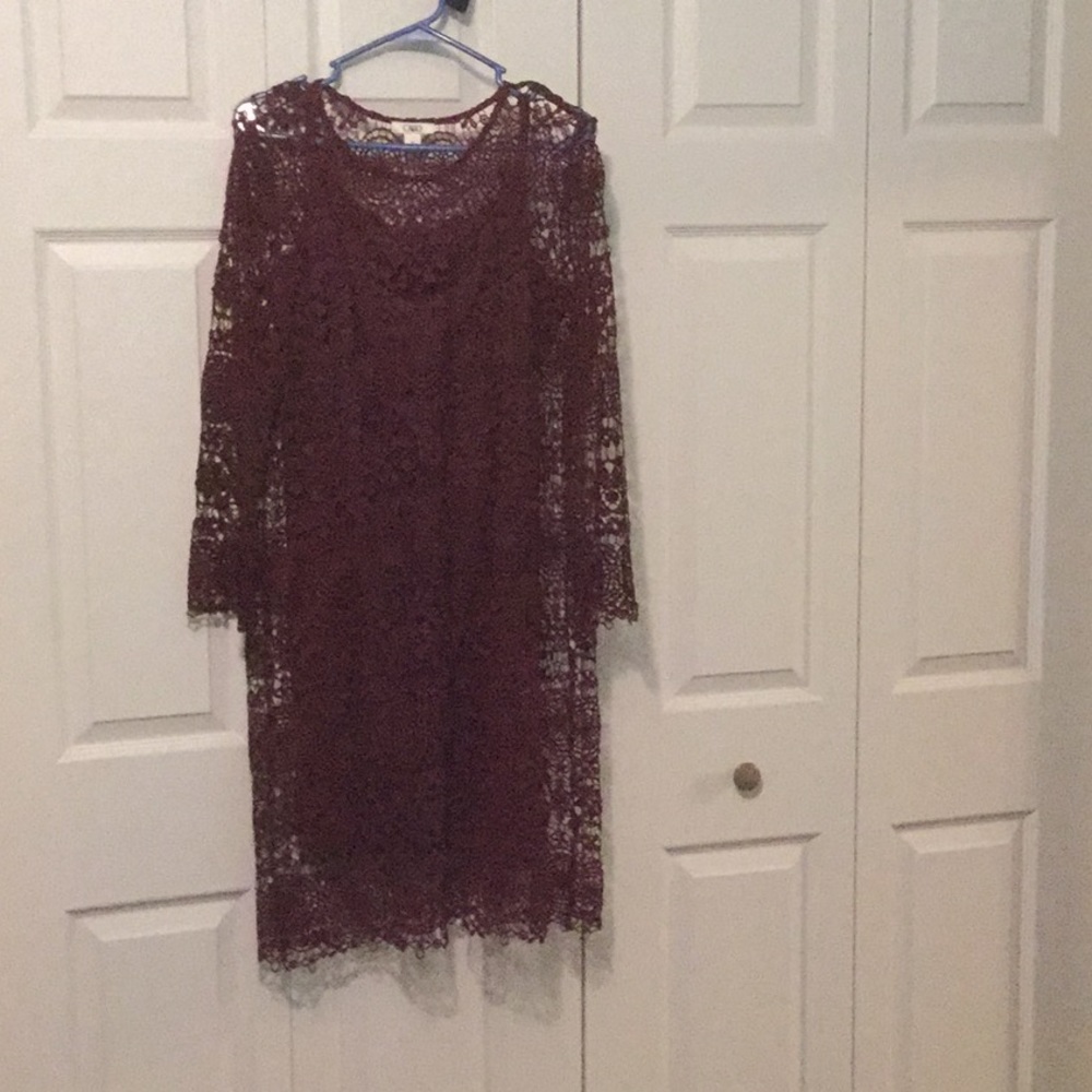 Maroon Slip Dress With Crochet Lace Overlay Sz XL